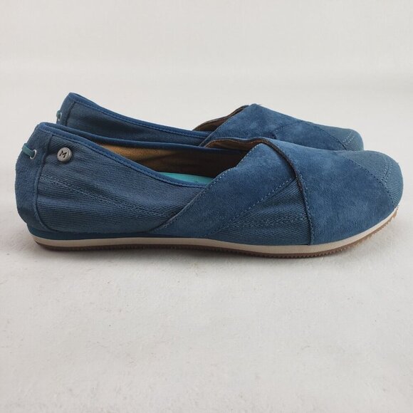 Mozo Sport Suede Canvas Flat Womens 10.5 Blue Slip On Comfort Non Slip Shoe - Picture 4 of 11